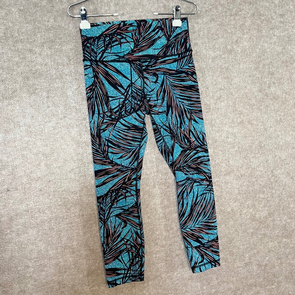 Lululemon Leggings Womens 8 Blue Palm Print High Rise Yoga Athletic